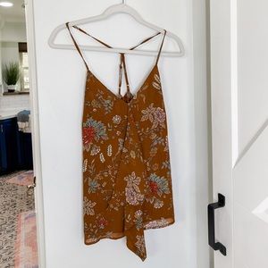 Kismet Floral Adjustable Strap Lined Camisole w/ Front Ruffle & Cinched Back